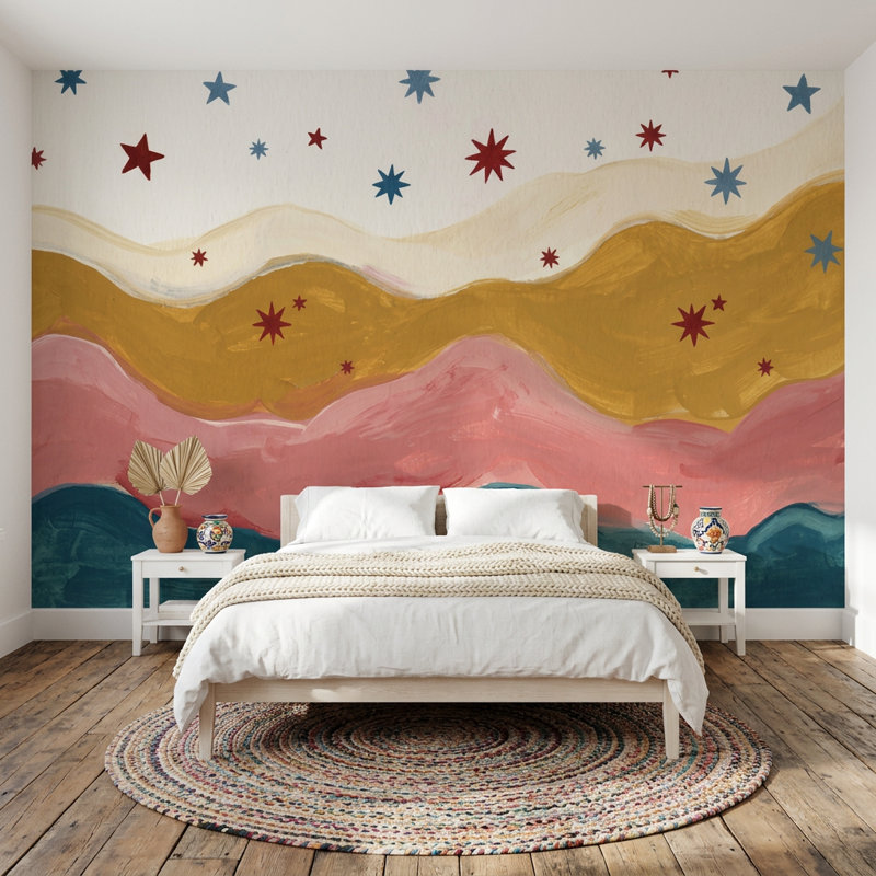 Papier peint abstrait avec paysage ondulé, 120 po x 96 po, Peler et coller