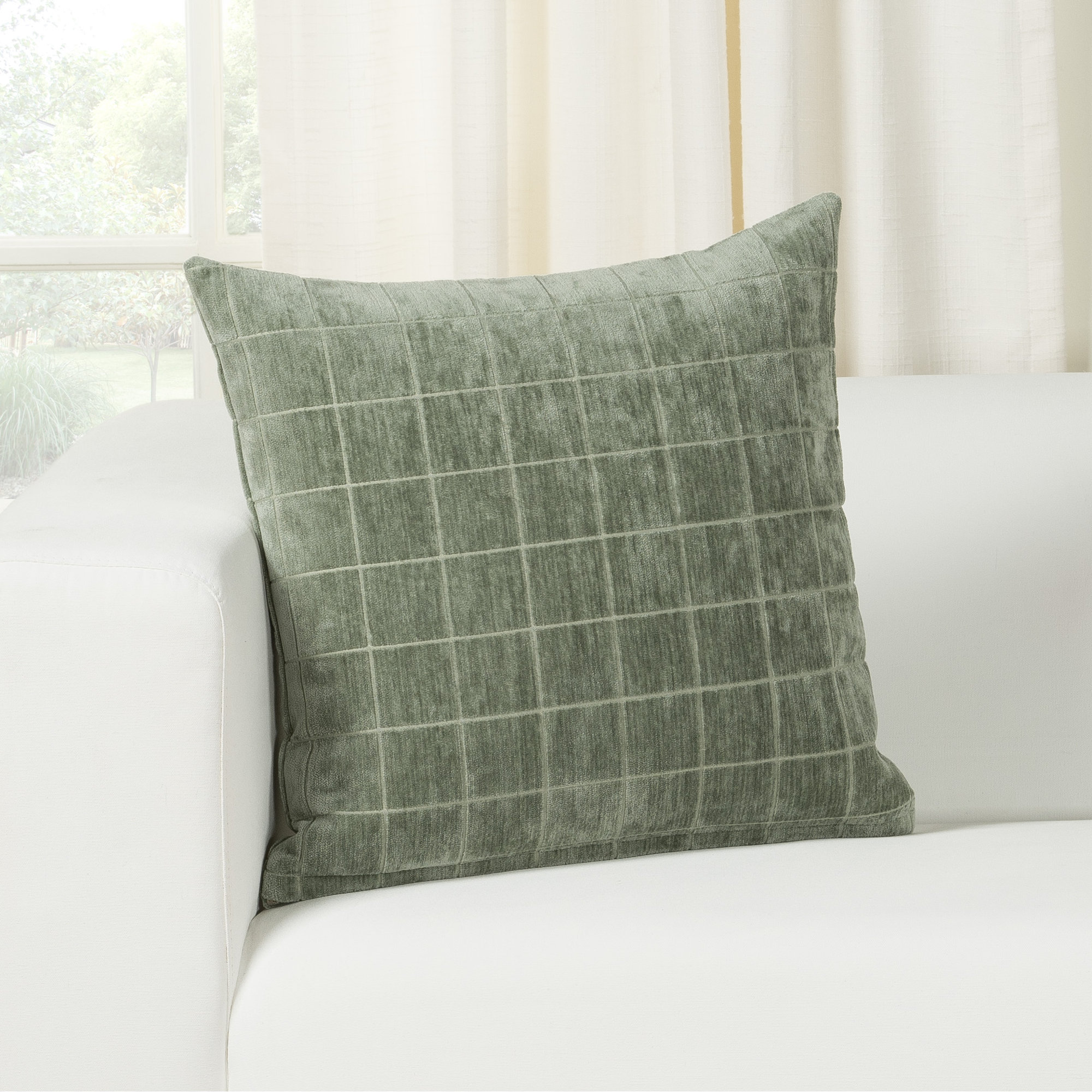 Otterville Velvet Grid Throw Pillow, 30"H x 30"W, Green Geometric, Polyester