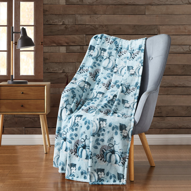 Harvest Teal Pumpkins  Printed Flannel Throw 50"X70"