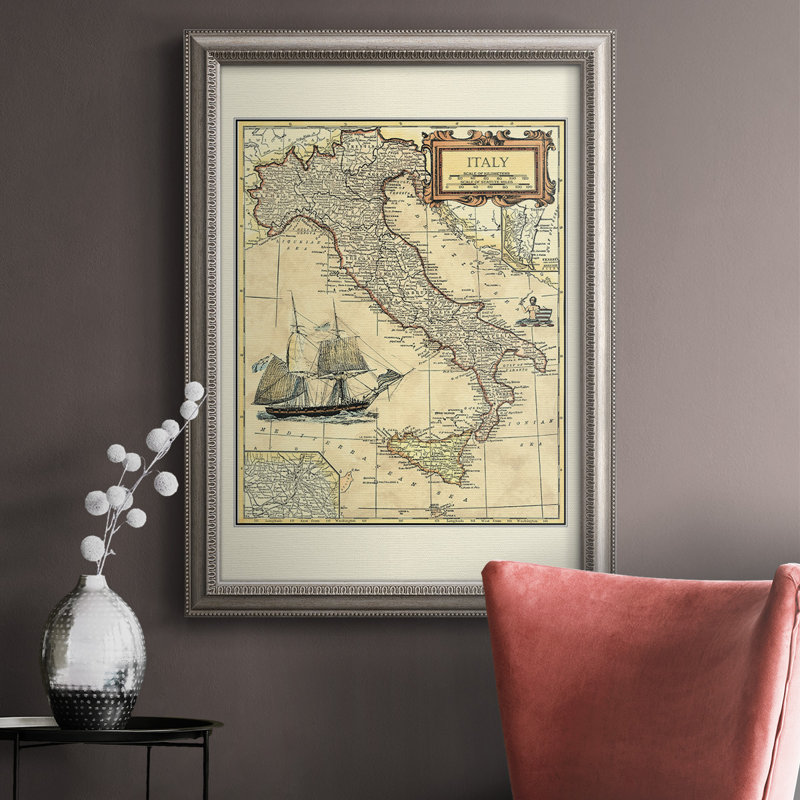 Carte de l'Italie - reproduction de cadre photo sur toile, H 20 po x l 16 po x P 2,5 po