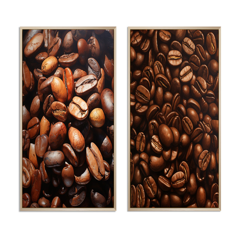 Grains de café torréfiés alimentaires «Grains de café torréfiés alimentaires» 2 pièces, Encadrement brun, H 20 po x l 24 po