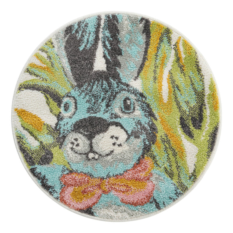 Unique Loom Bunny Whimsy Kids Rug, Round 2'2"