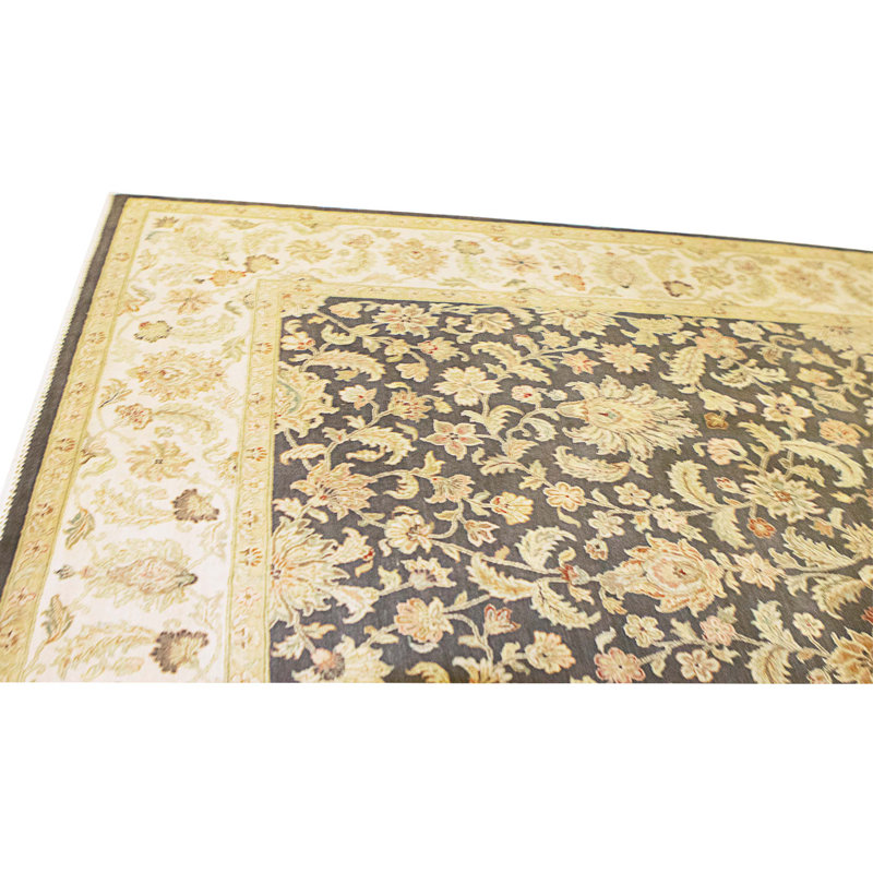 Tapis noir et ivoire de haute qualité noué à la main