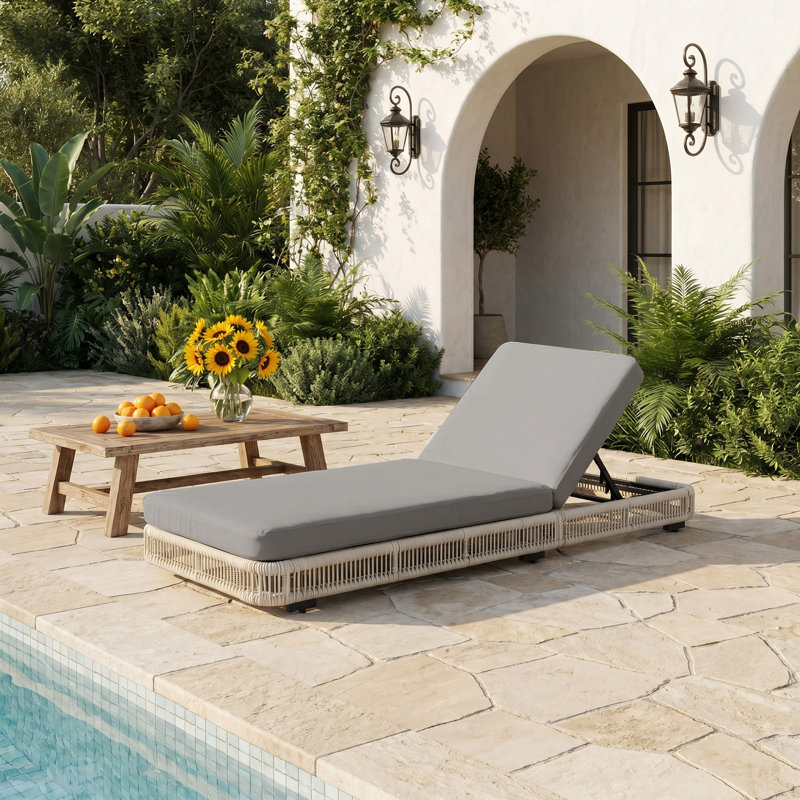 Adjustable Poolside Chaise Lounge with Woven Rope, Thick Cushion, and Sturdy Iron Frame for Pool, Beach, or Patio Relaxation