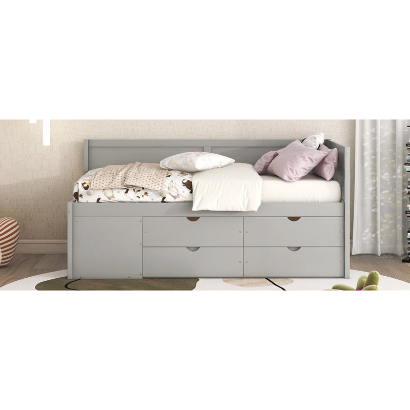 Lit de jour avec tiroirs et tablettes, gris, Simple