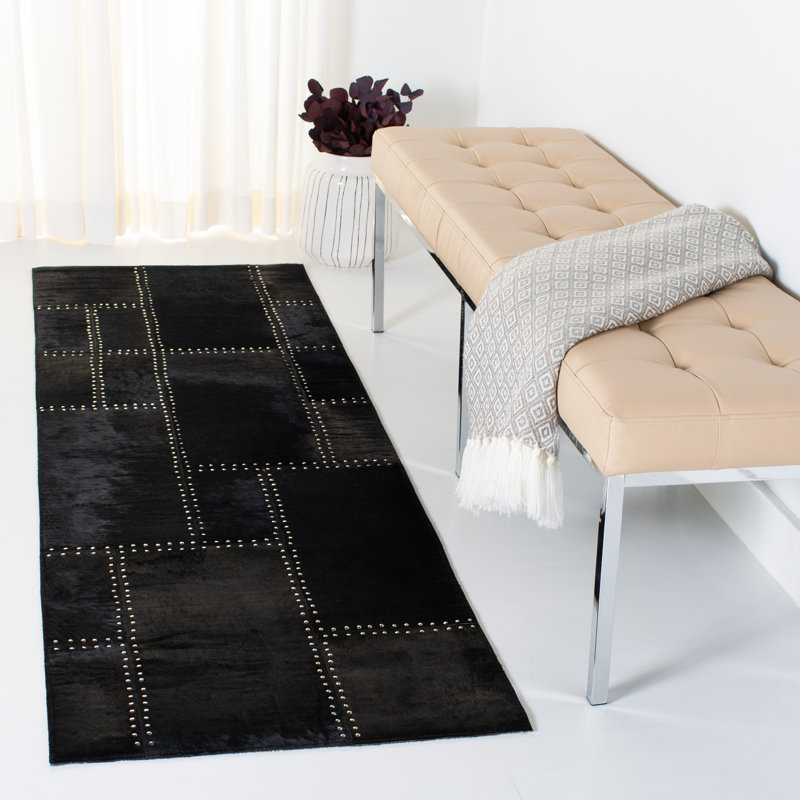Studio Geometric Handwoven Leather Rug with Felt, Tapis de couloir 2 pi 3 po x 7 pi