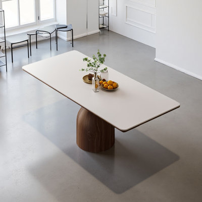 Table de salle à manger et de repos moderne en dalle de pierre moderne, jumelée à une table de salle à manger en bois massif