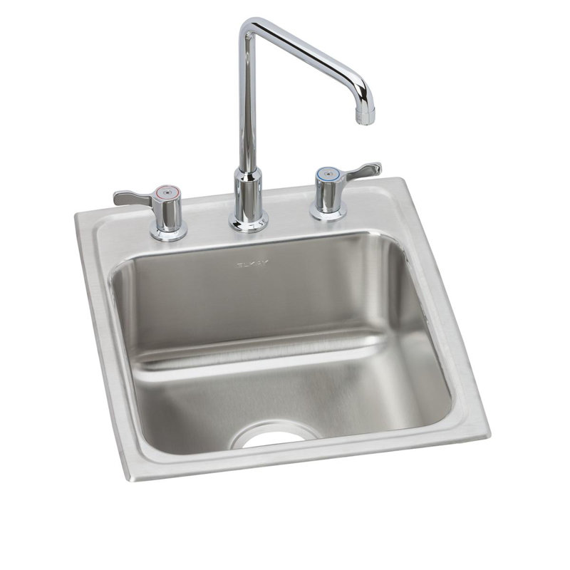 Lustertone 20" L x 17" W Drop-In Kitchen Sink with Faucet, Satin Chrome, Centerset Exposed Deck Faucet
