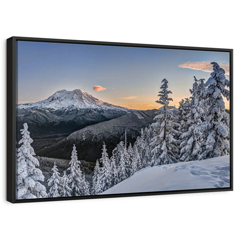 Mont Rainier Sunrise, Cadre flottant noir, 40 po x 27 po
