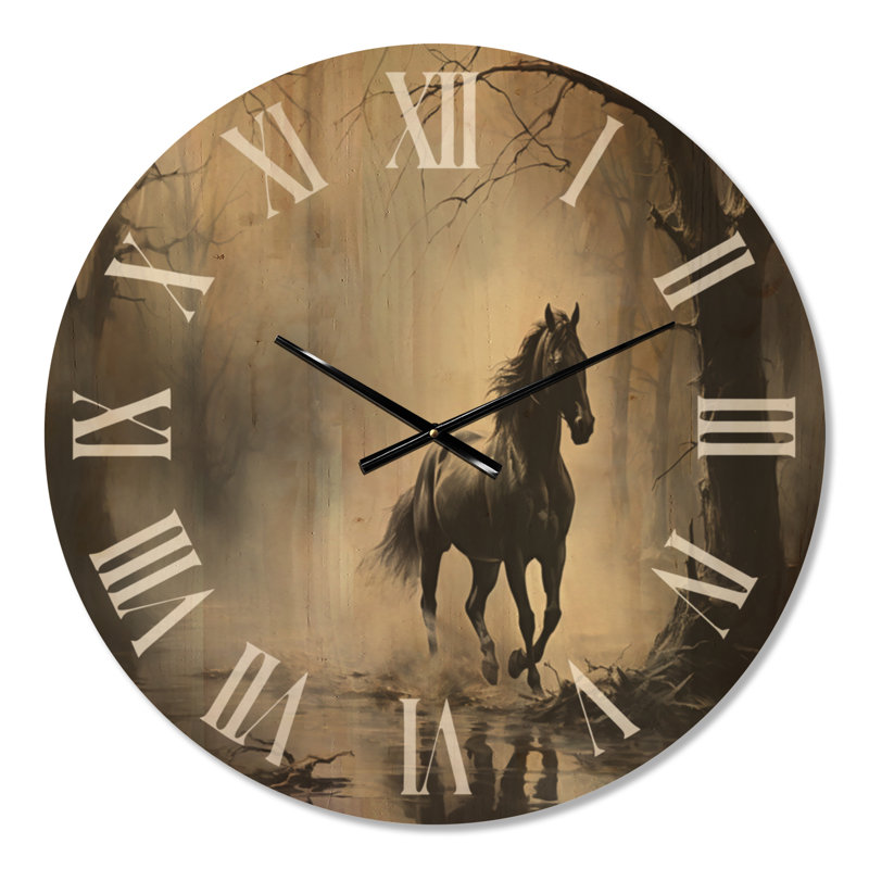 Horloge murale en bois Horse Misty Morning Canter I, Medium