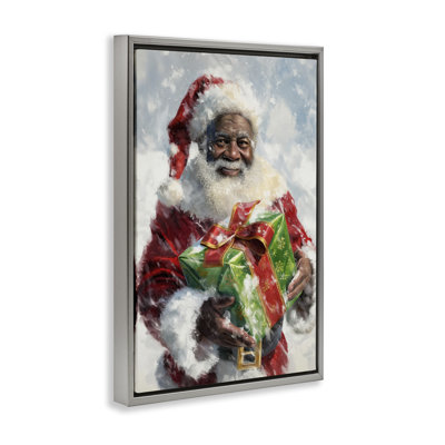 Santa Claus & Gift Framed Floater Canvas by Imagine It Images