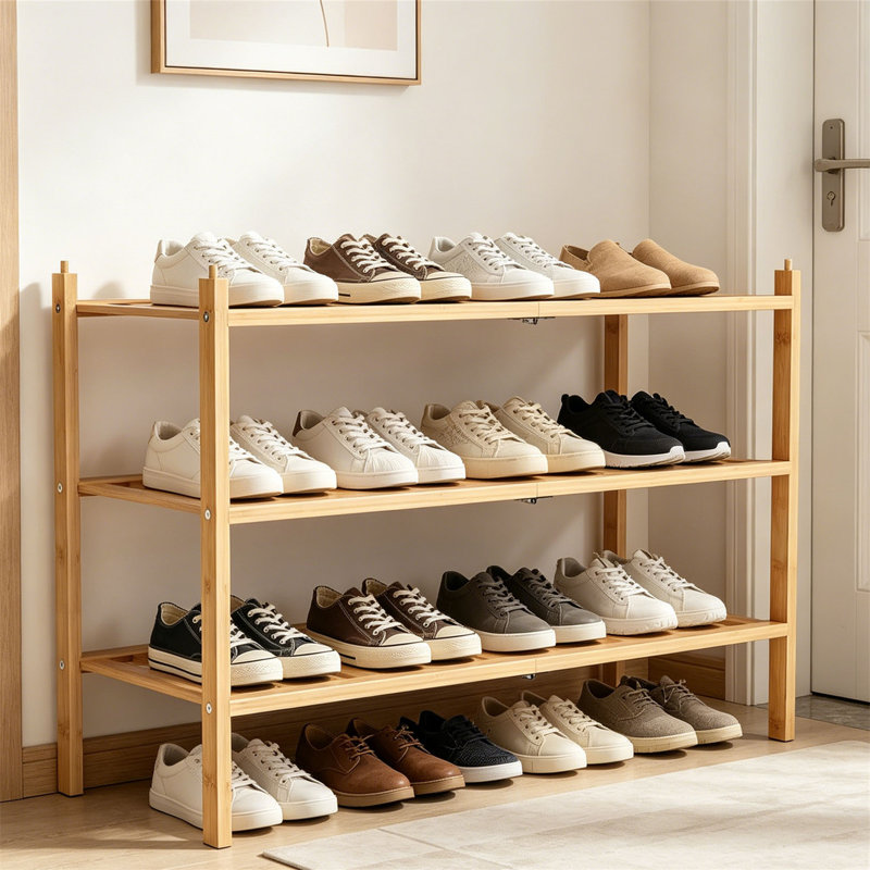 Range-chaussures, une étagère de rangement empilable en bambou à double couche pour les entrées, les couloirs et les armoires