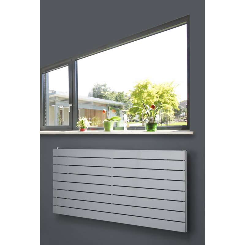 Andrew Horizontal Designer Radiator, Silver, 29.5cm H x 180cm W x 7.1cm D, 1