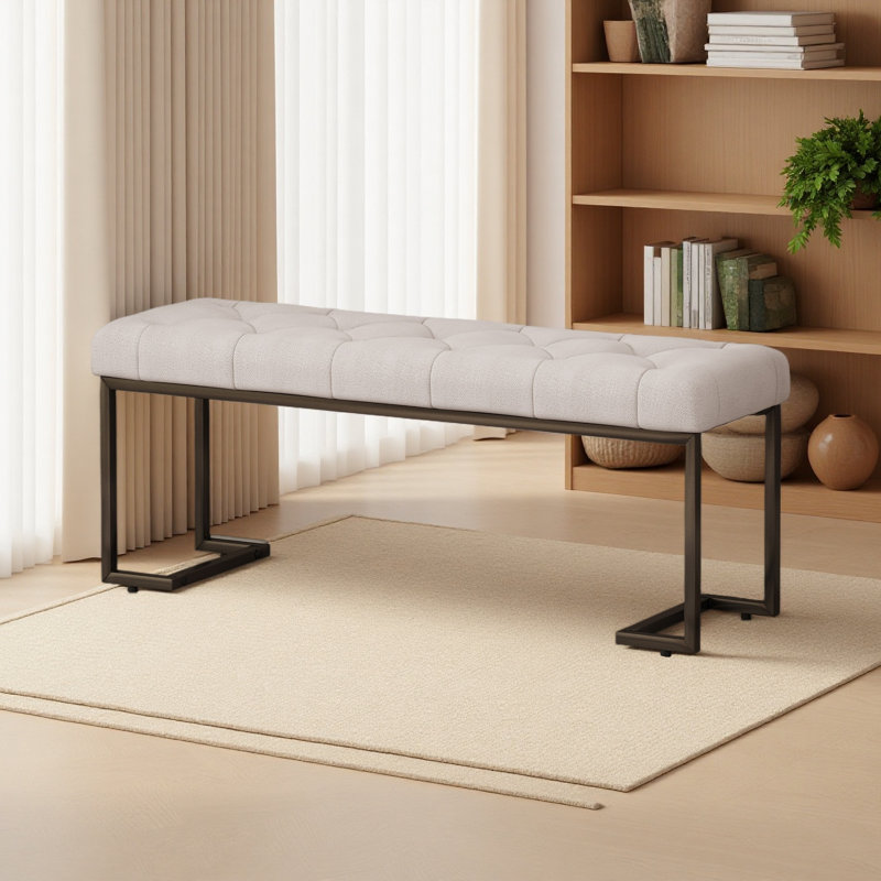 Banc rembourré capitonné, Beige
