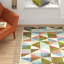 Tapis géométrique en laine / coton noué à la main Alimatou - bleu / vert-732787873