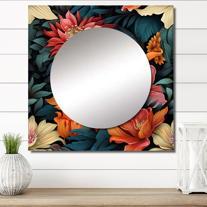 Motif botanique tropical moderne I - art mural miroir bohémien et éclectique pour salle de bain, 23 po x 23 po