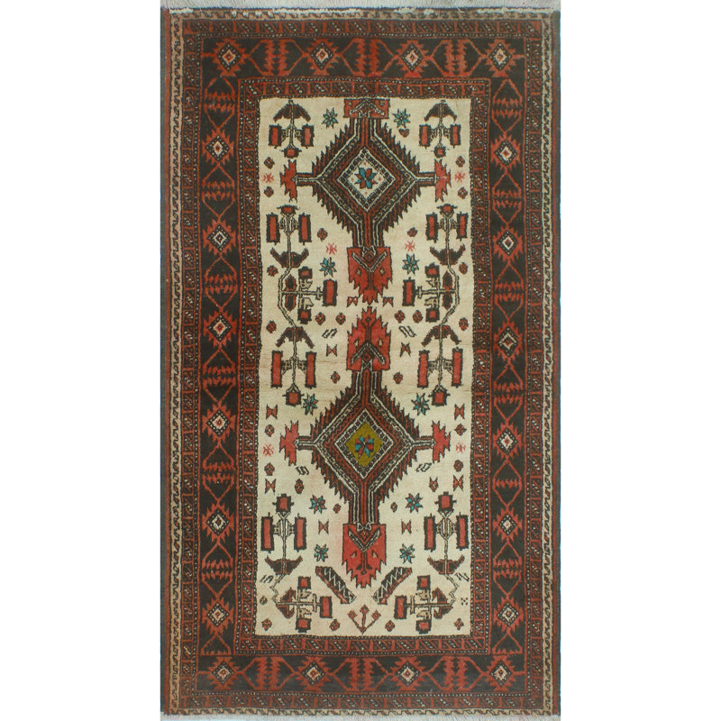One-of-a-Kind 3'7" x 6'3" 1980s Rectangle Wool Area Rug in Beige and Green