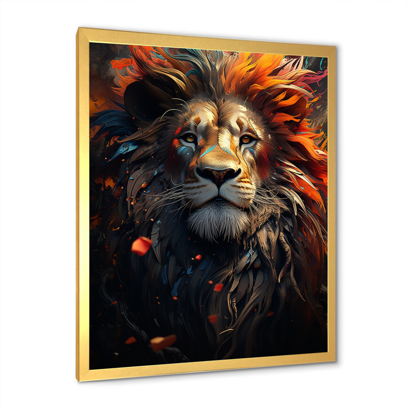 «Lion Wild Essence» sur toile, Cadre doré simple, H 32 po x l 24 po x P 1 po