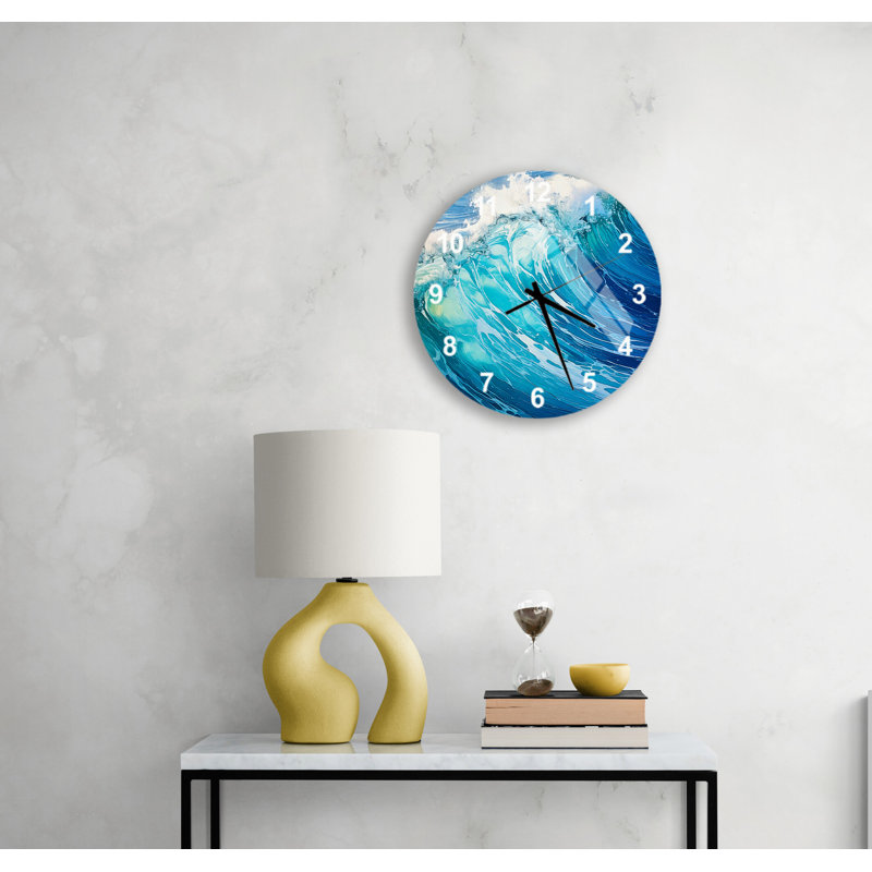 Horloge murale Dramatic Crashing Ocean Wave, Blanc