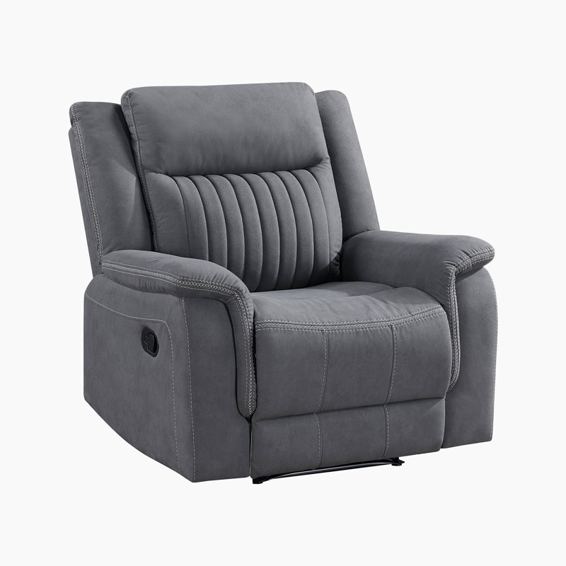 Solida 39.5" Modern & Contemporary Polished Microfiber Reclining Chair with Contrast Piping & Tab Pull Reclining, Gray