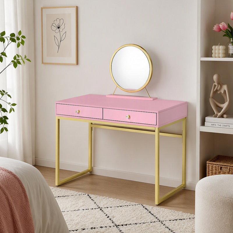 Coiffeuse avec miroir et plateau à bijoux, Doré