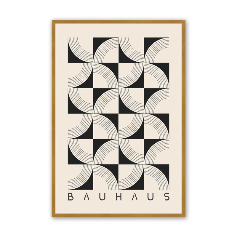 Motif de quadrillage abstrait symétrique Bauhaus, H 15,25 po x l 12,25 po, Or