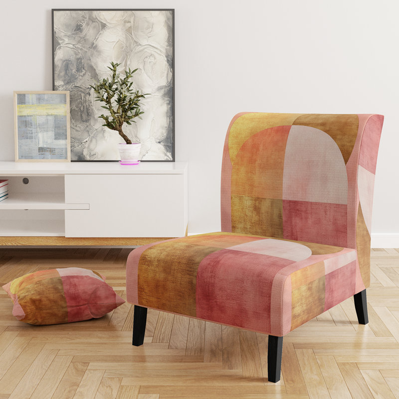 Fauteuil de chambre abstrait moderne tapissier - contemporain Flow I - rose et doré Arcs VI, Slipper Armless