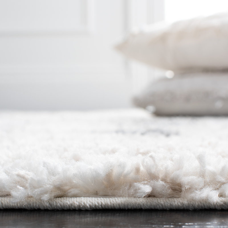 Gray and Ivory Square Synthetic Shag Area Rug 6'7" x 6'7"