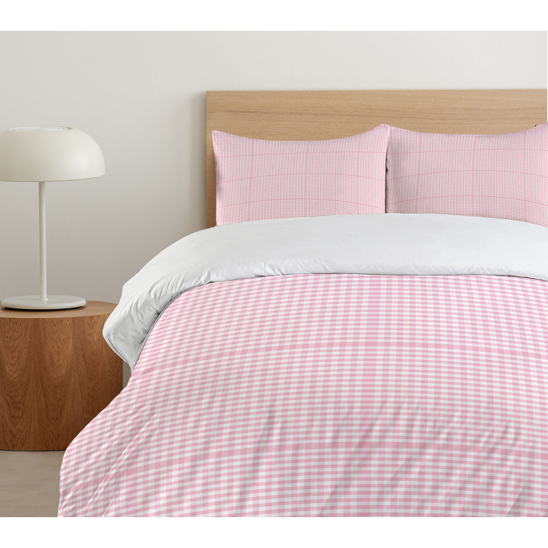 Pale Pink and White Gingham Queen Duvet Cover Set
