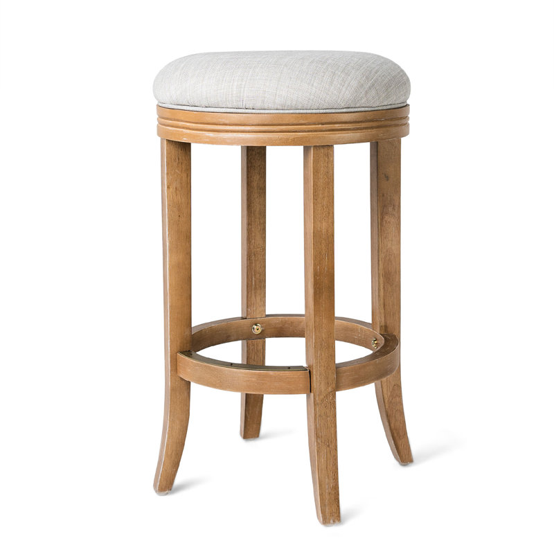 White Oak Backless Swivel Counter Stool with Upholstered Seat