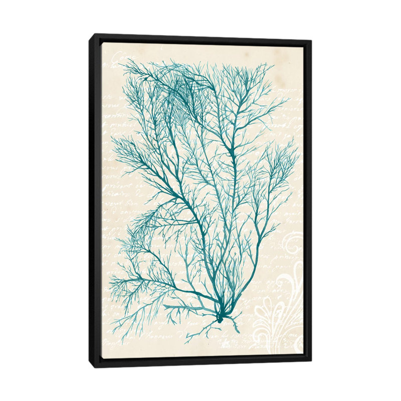 « bleu algues ii », impression sur toile, H 26 po x l 18 po x P 1,5 po, Toile avec cadre flottant noir, Pas de tapis