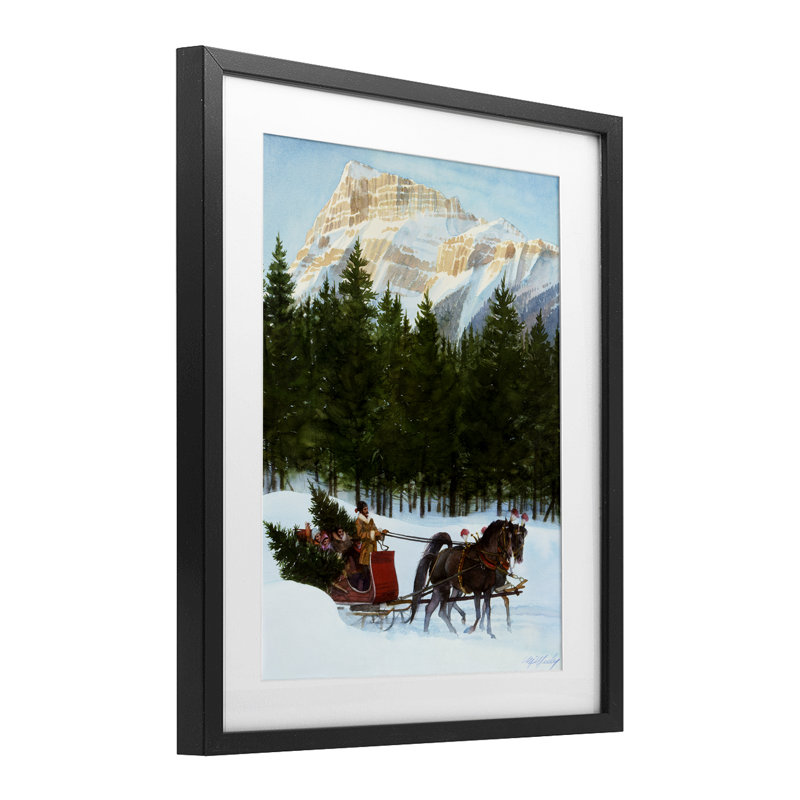 «Sleigh Ride Carrying Trees», reproduction encadrée sous verre, conception de Wind River Studios, Cadre noir minuit