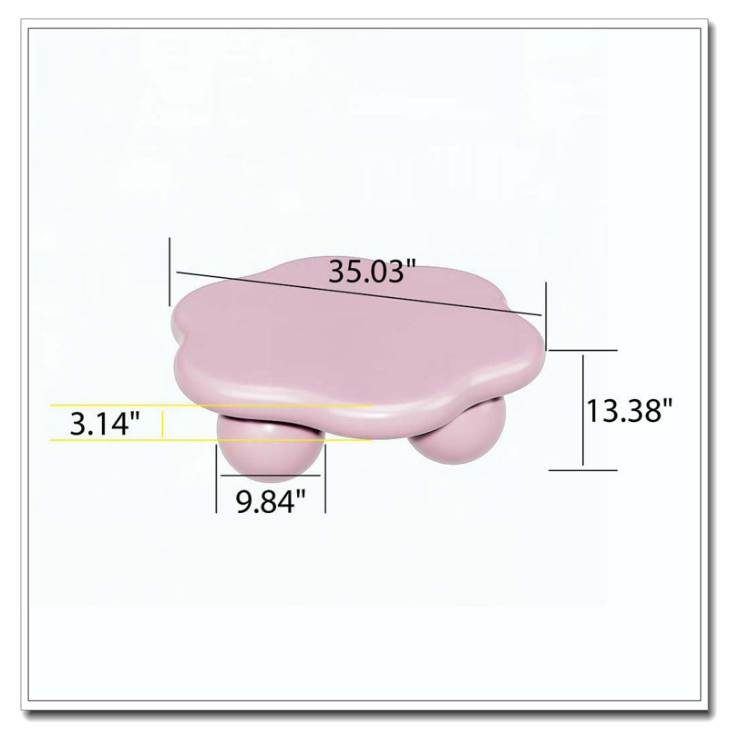 Table basse 35 "en forme de nuage, table basse minimaliste moderne en forme de pétale avec pieds sphériques, Rose