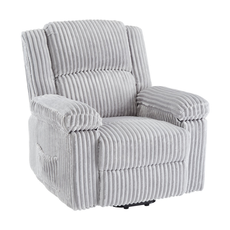 Corduroy Recliner Chair, Manual Recliner Sofa with Handle, Pillow Top Arms, Thick Padding, Side Pocket, Light Gray