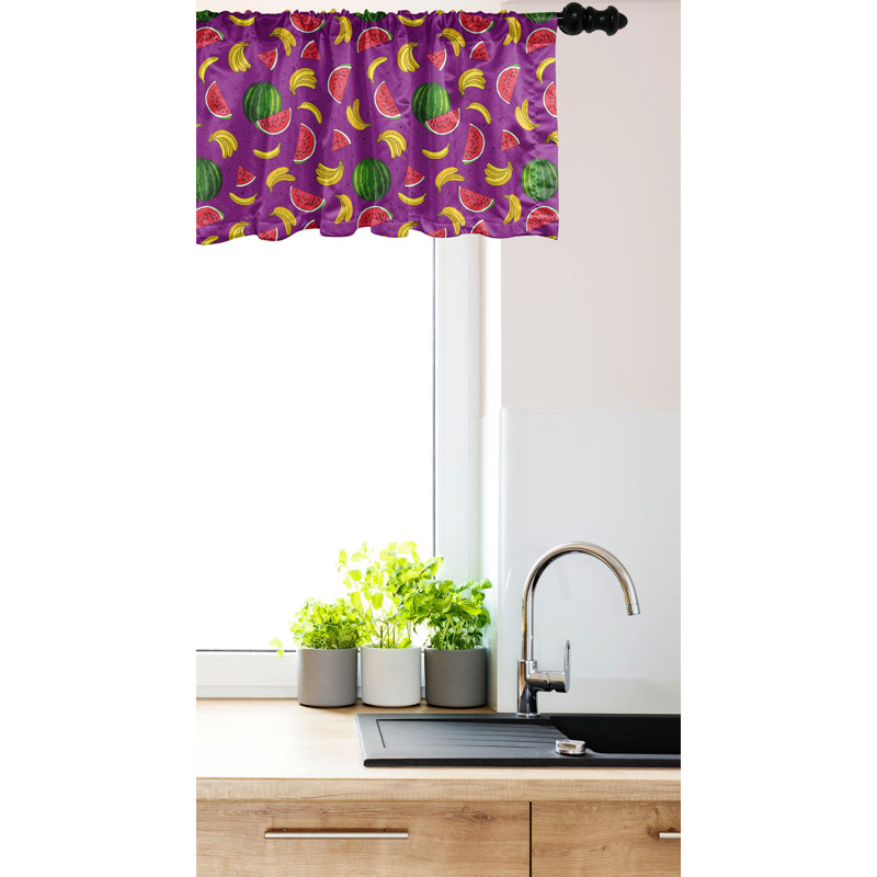Purple Multicolor Satin Fruit Print Rod Pocket Valance 54" x 12"