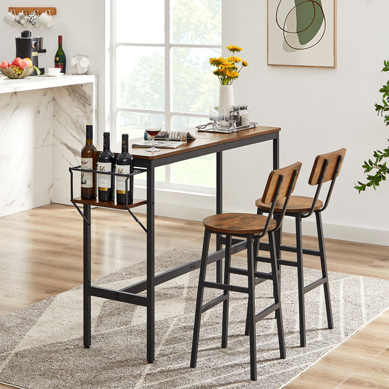 Bar Table Set With Wine Bottle Storage Rack