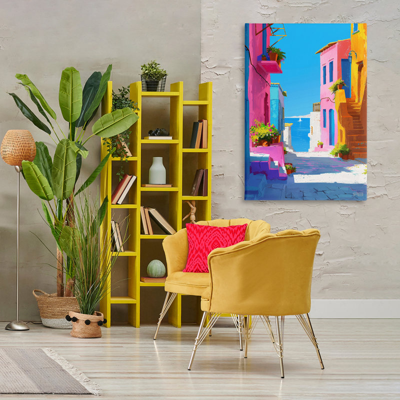 "Coastal Town Buildings", art mural par RB, H 45 po x l 30 po