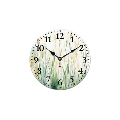 Decorative Wall Clock, Green Watercolor Wild Grass, 12"x 12"