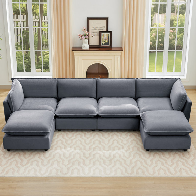 Canapé modulaire surdimensionné Heffernan, Chenille gris-bleu, H 33,10 po x l 138,29 x P 68,9 po