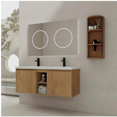 48" Wall-Mounted Bathroom Vanity With Double Sink and Storage Rack, Soft Close Doors,00612IMO-07248IMOX Combination Cabinet(KD-Packing)