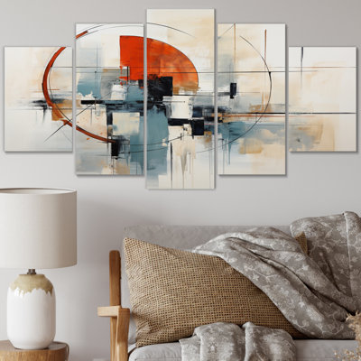 «Colorful Mid Century Abstract Elegance II», art mural sur toile Mid-Century - 5 panneaux