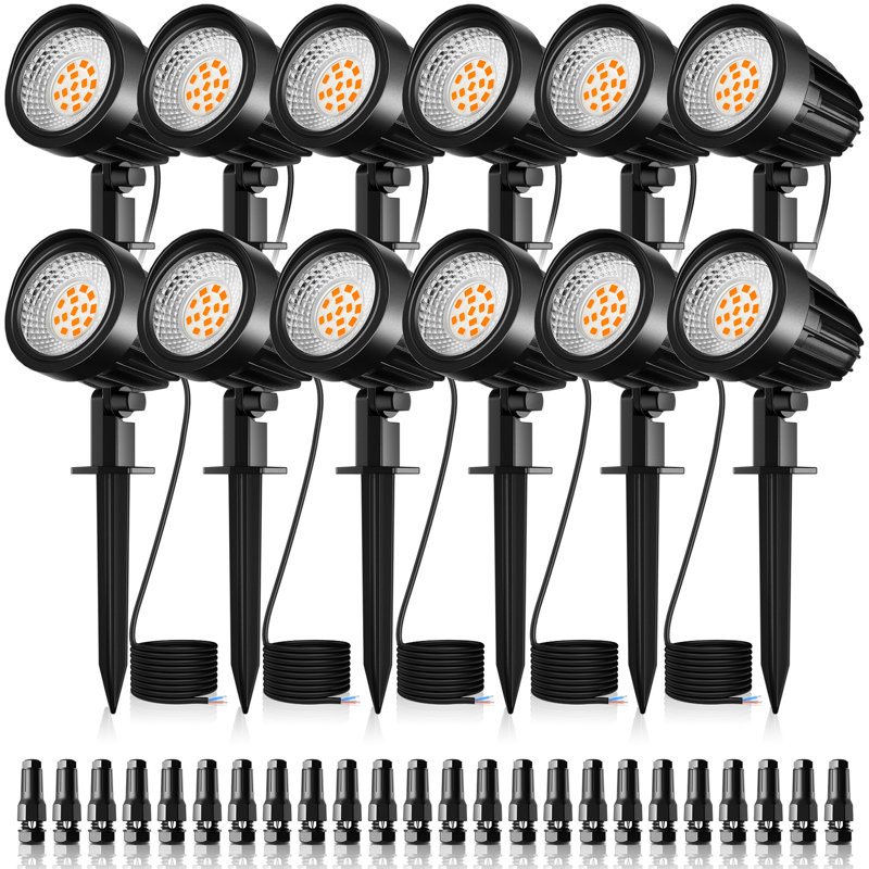 Projecteur de paysage réglable en métal à basse tension 15W à DEL 15W, étanche IP66, blanc chaud 3000K avec connecteurs (paquet de 12)