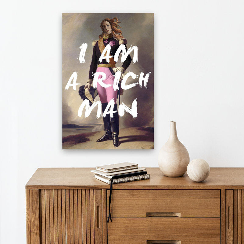Pink Pants Rich Man Bold Classic Abstract Portrait Wall Art Print 1 Piece Wrapped Canvas Wall Art, 45.72cm H x 30.48cm W
