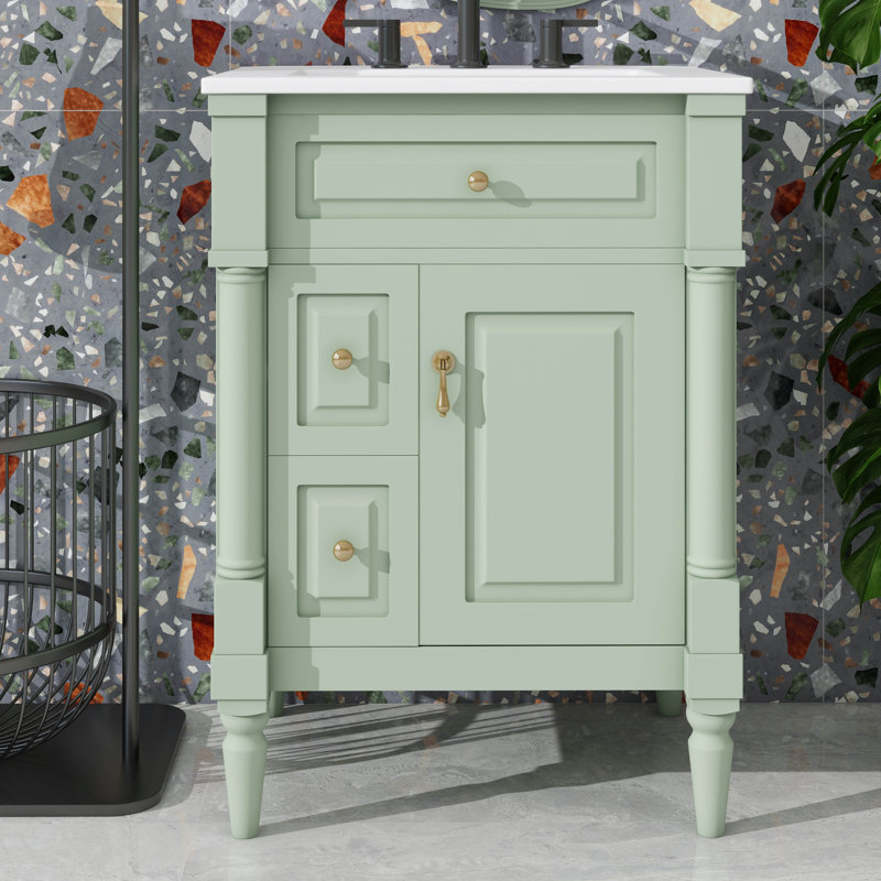 Meuble-lavabo de salle de bain avec lavabo intégré, armoire autoportante avec tiroir rabattable et tablette réglable à l'intérieur