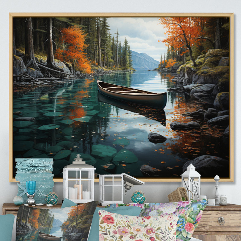 Canada Canada Canoe II - reproduction sur toile, H 34 po x l 44 po x P 1,5 po, Cadre naturel flottant