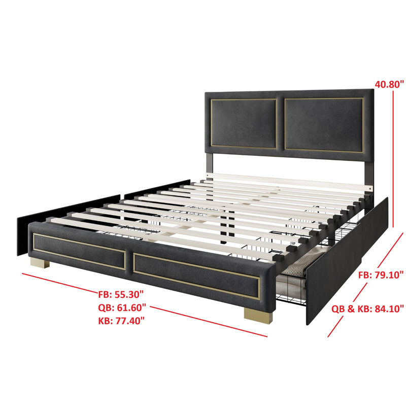 Lit plateforme avec rangement Carmalena, Double, Noir