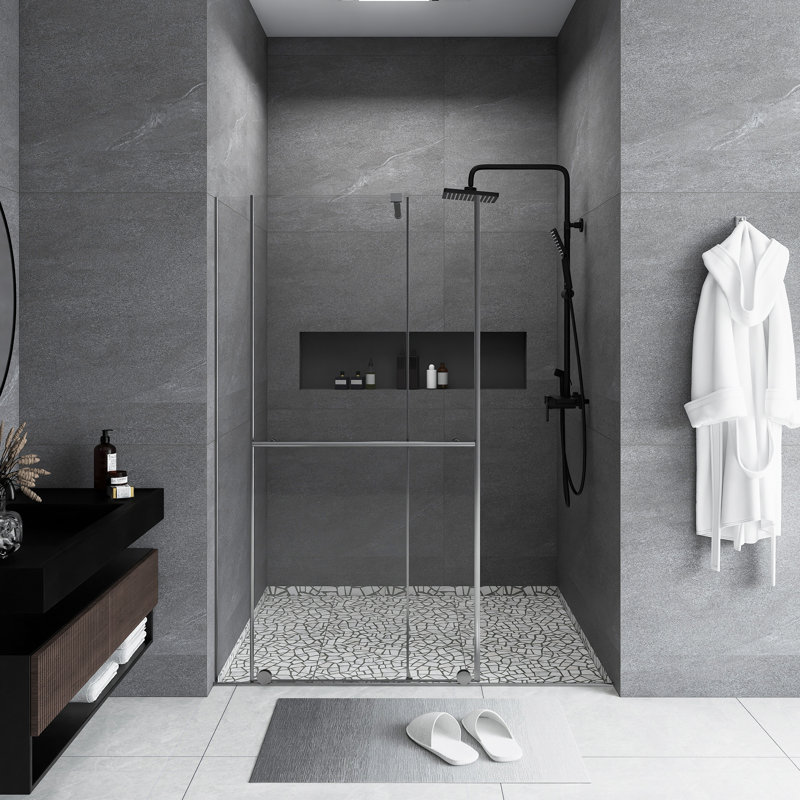 30 - 60 In.W X 72 In.H Glass Shower Door | Shower Sliding Door | Walk-In Shower Screen | Dual-Purpose | Reversible Installation | 1/4 Inch Thick Glass Panel | Equipped With Stainless Steel Handle And Supporting Bar | Chrome