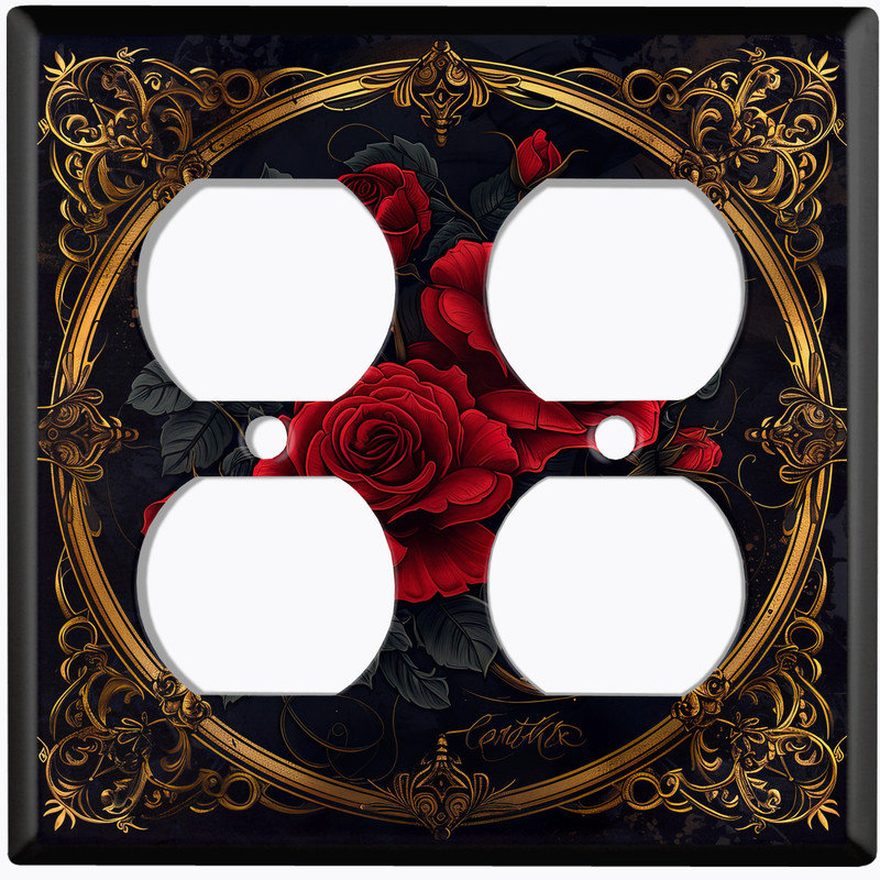Couvercle de plaque d'interrupteur en métal; Recto-verso standard US 2 bandes - Roses victoriennes gothiques