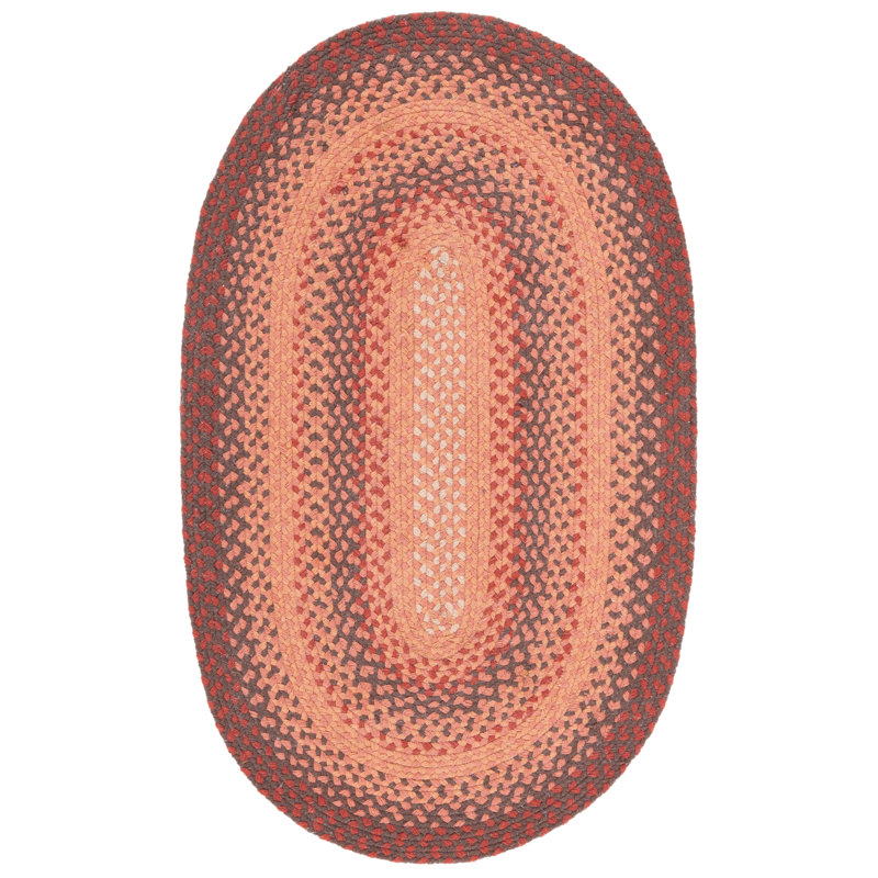 Tapis tressé à rayures en coton tissé à plat orange, Ovale 3 pi x 5 pi