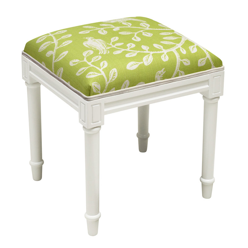 Solid Wood Accent Stool, White/Chartreuse Green